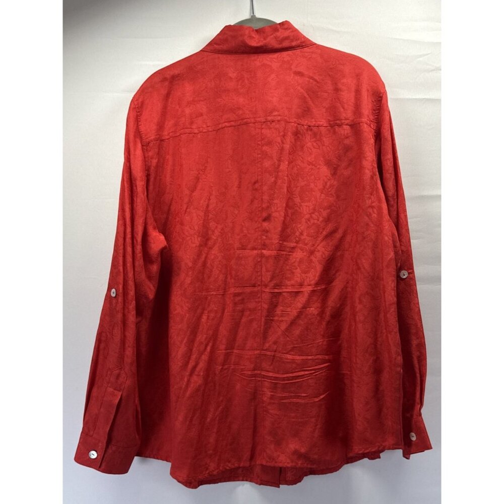 Coldwater Creek Silk Blend Blouse Top Size 1X Plus Solid Orange Roll Tab Buttons - Picture 3 of 7